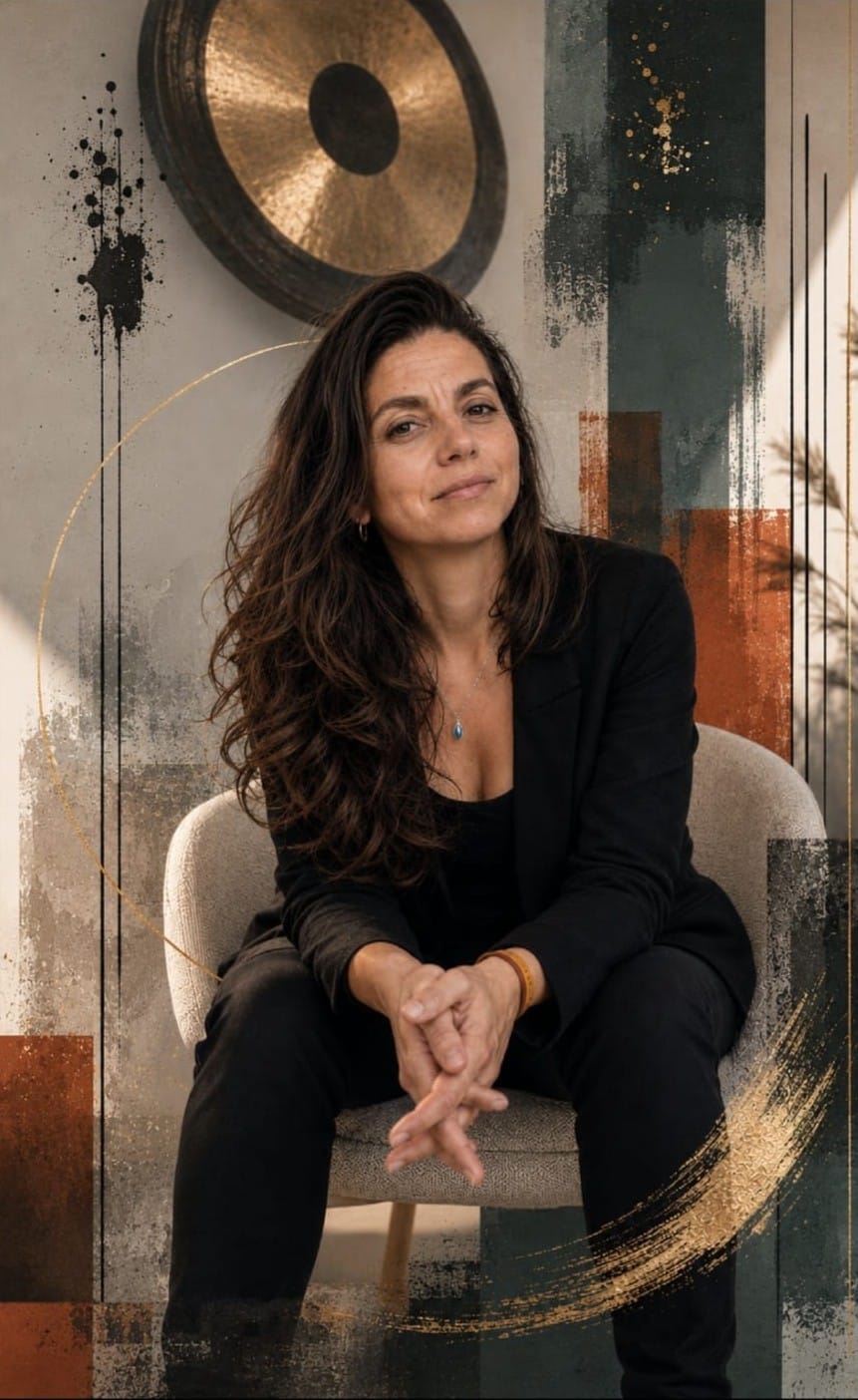 Sofia Chalkidis in haar praktijkruimte voor adem, klank en innerlijke ontspanning